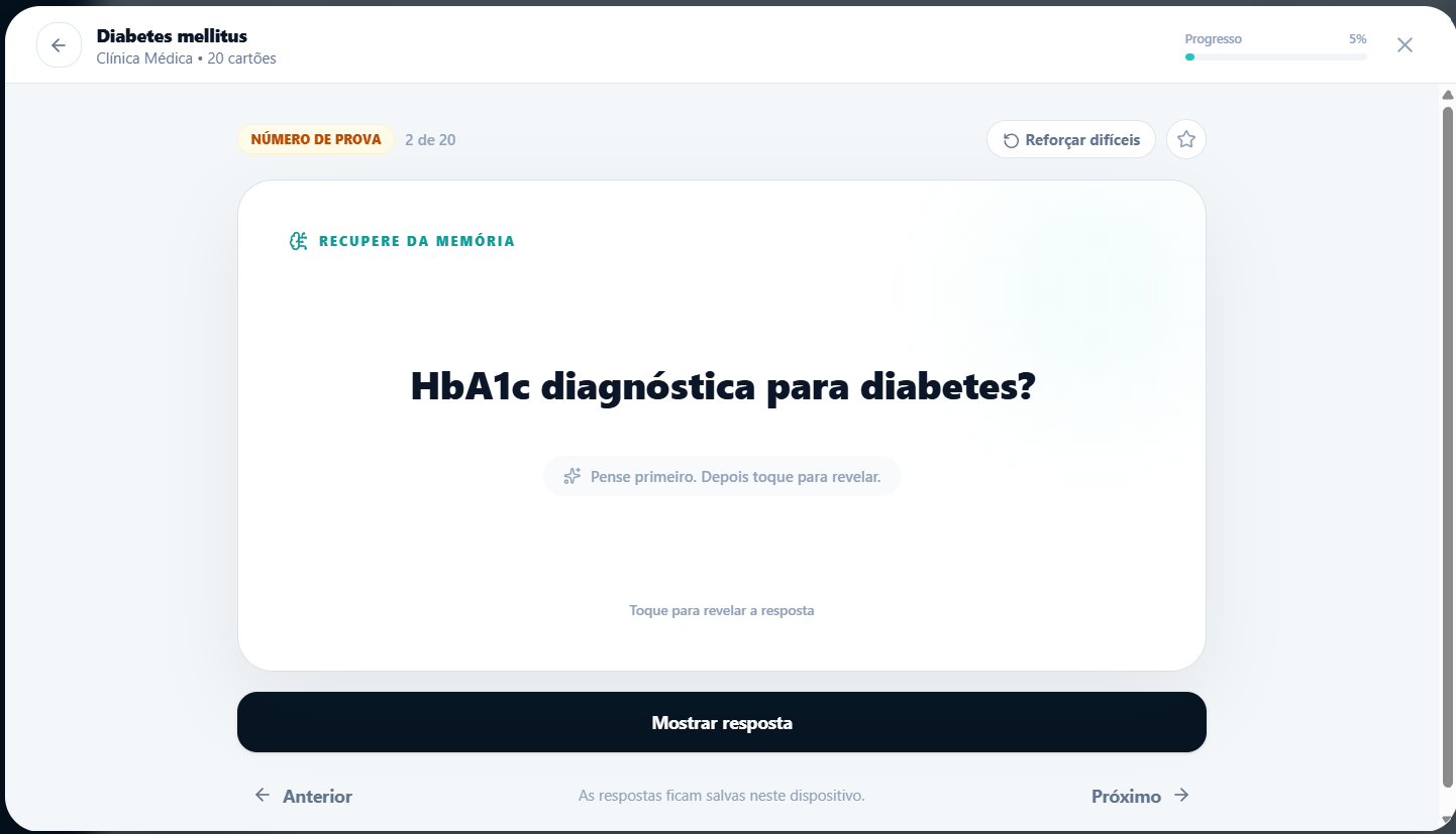 Flashcard real em uso no MedCore