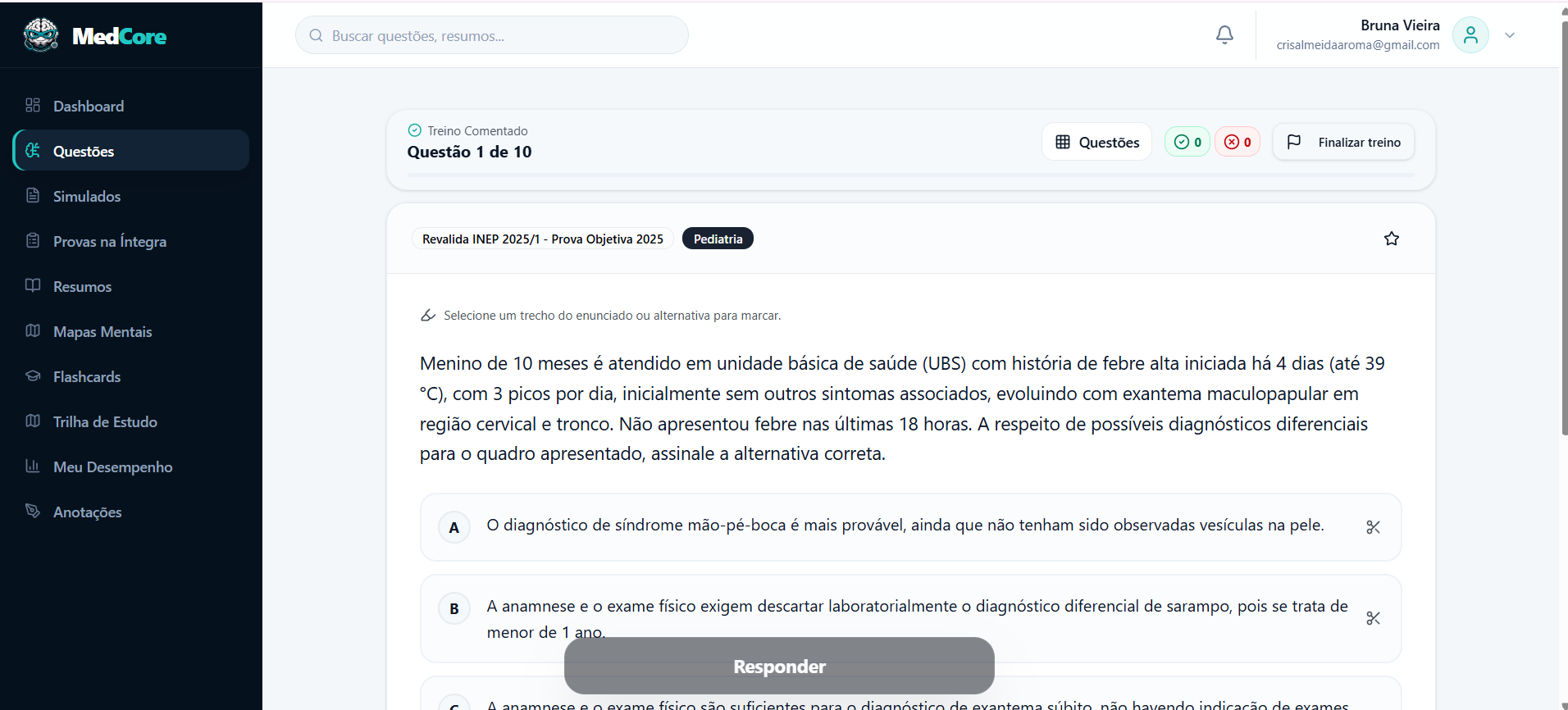 Questão comentada real no MedCore