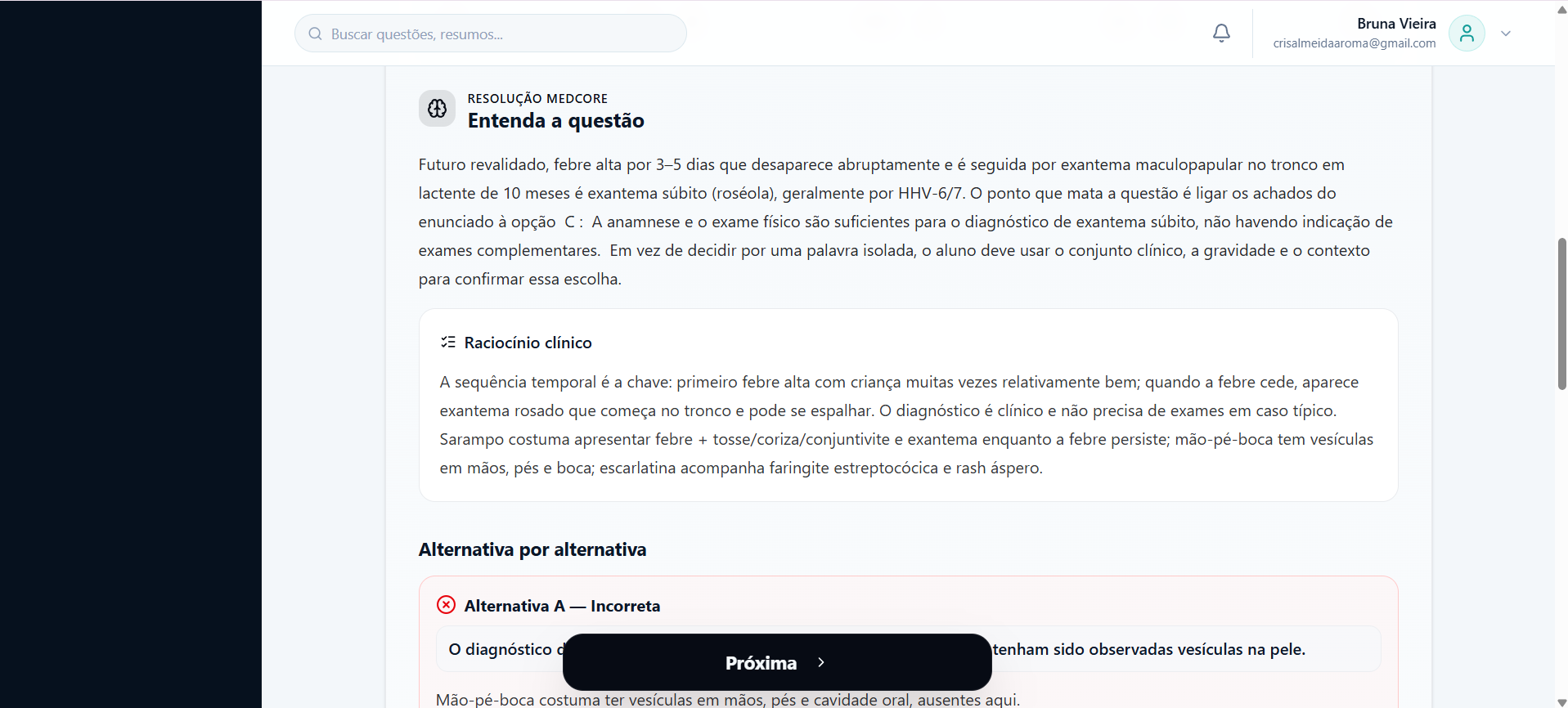 Questão comentada real no MedCore 2
