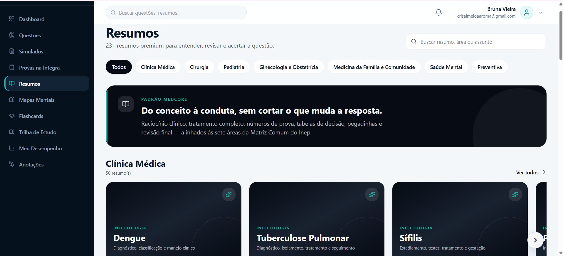 Resumos reais do MedCore